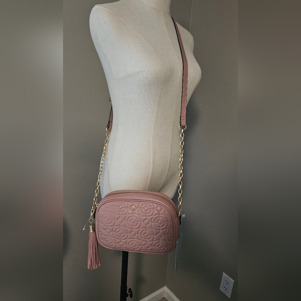 NWT Antonio Melani Larisa Camera Leather Crossbody: Rosette Floral Stitching - Picture 11 of 13